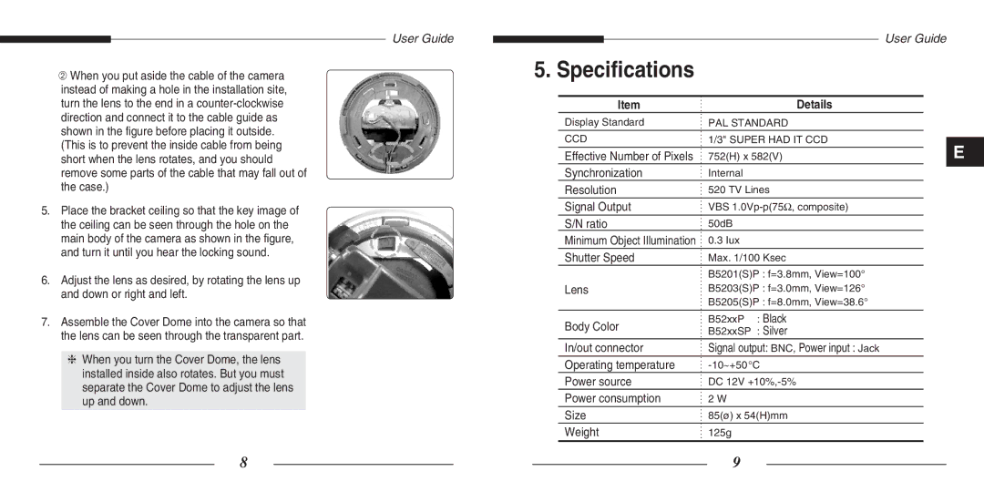 Samsung SCC-B5201(S)P manual Specifications, Details 