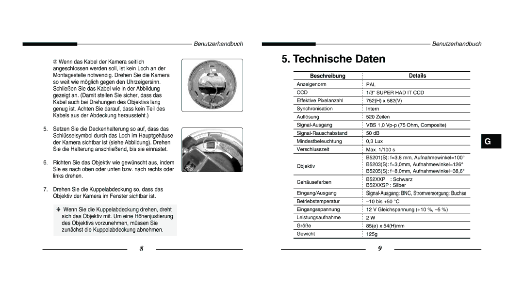 Samsung SCC-B5203P, SCC-B5203SP manual Technische Daten, Beschreibung Details 