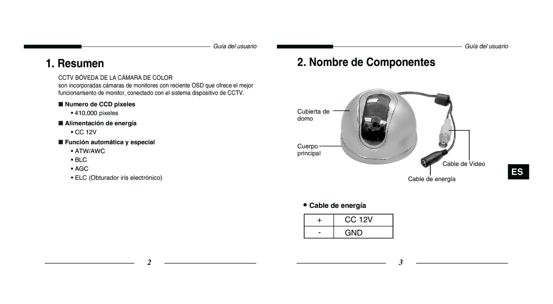 Samsung SCC-B5203SP, SCC-B5203P manual Resumen, Nombre de Componentes, Numero de CCD pixeles 