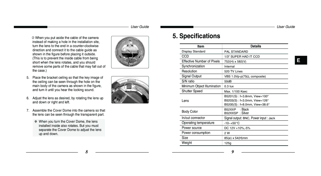 Samsung SCC-B5203P, SCC-B5203SP manual Specifications, Details 