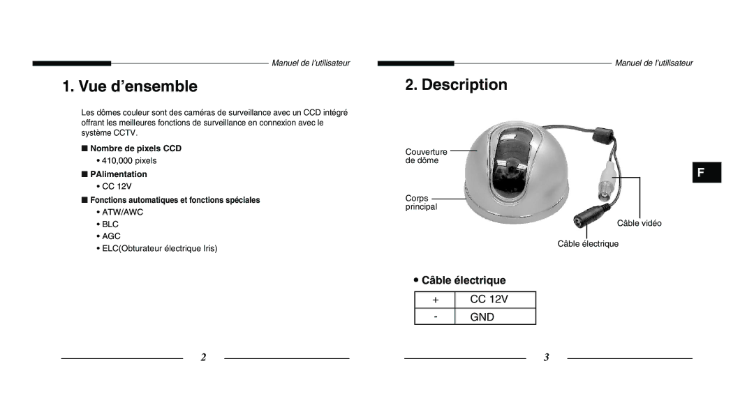 Samsung SCC-B5203SP, SCC-B5203P manual Vue d’ensemble, Description, Nombre de pixels CCD 