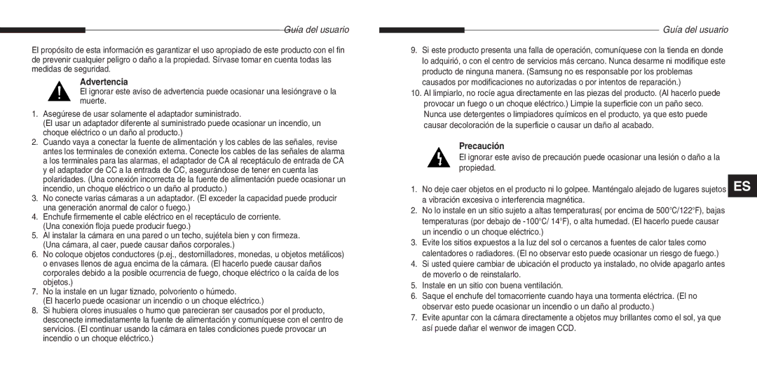 Samsung SCC-B5205(S)P, SCC-B5203(S)P manual Advertencia, Precaución 