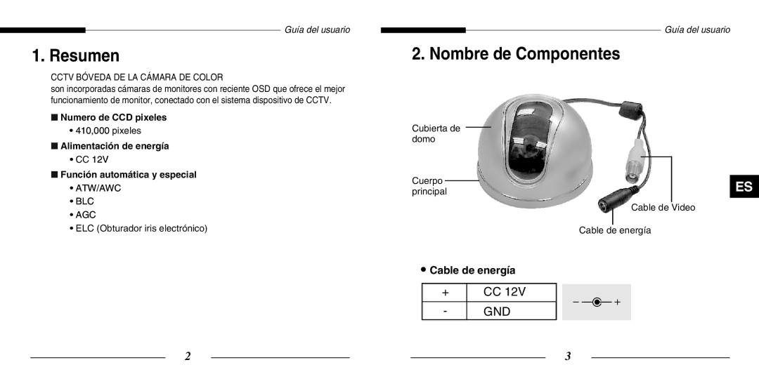 Samsung SCC-B5205(S)P, SCC-B5203(S)P manual Resumen, Nombre de Componentes, Numero de CCD pixeles 