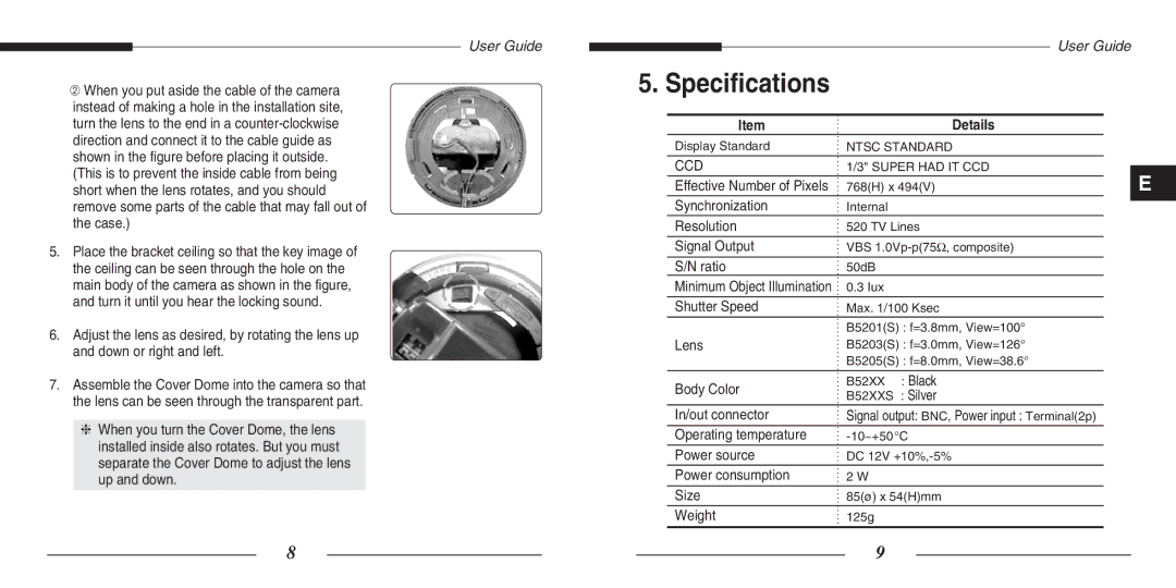 Samsung SCC-B5205(S)P, SCC-B5203(S)P manual Specifications, Details 