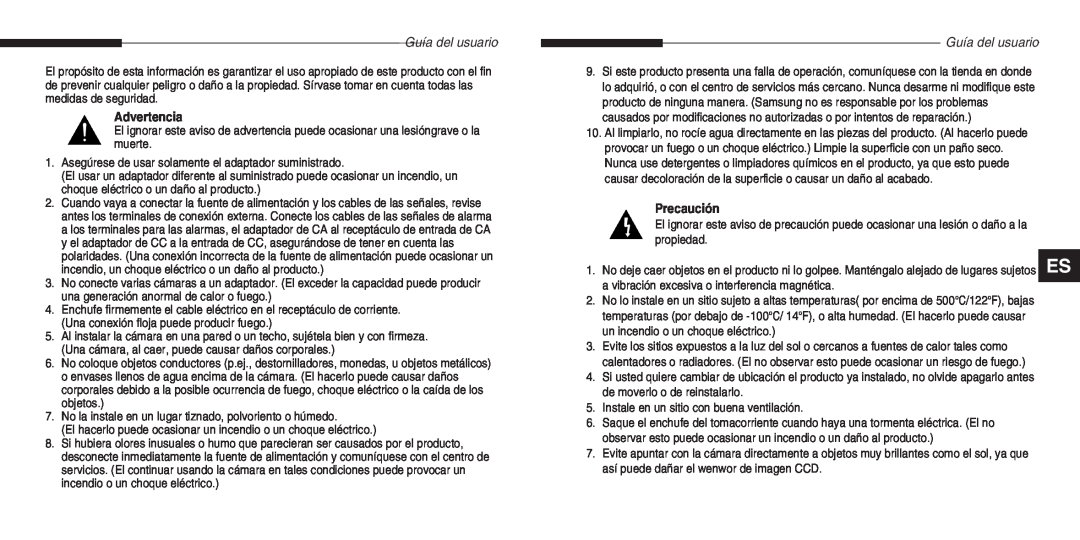 Samsung SCC-B5205(S)P, SCC-B5203(S)P manual Guía del usuario, Advertencia, Precaución 