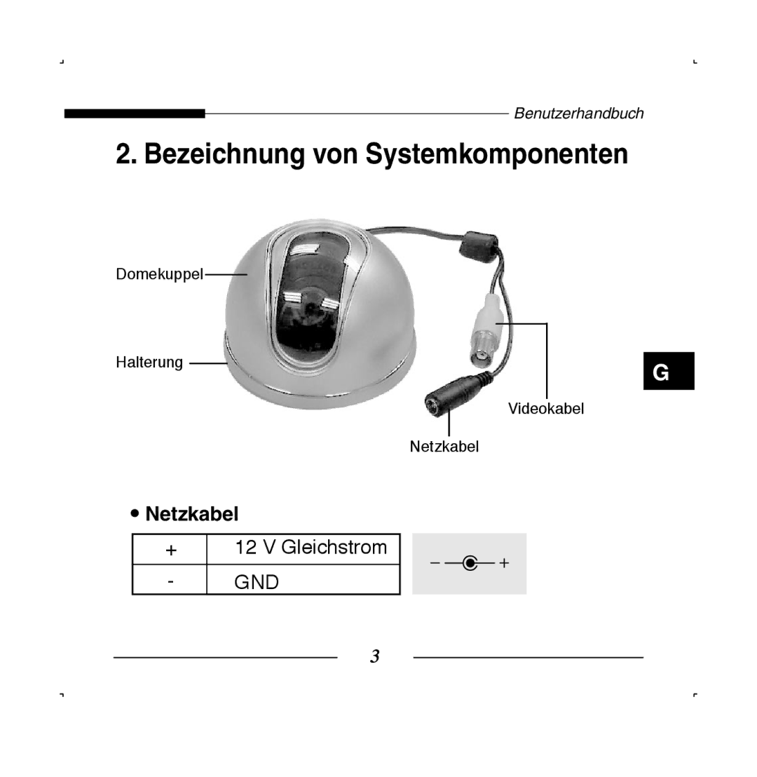 Samsung SCC-B5223BP, SCC-B5223P manual Bezeichnung von Systemkomponenten, Netzkabel 