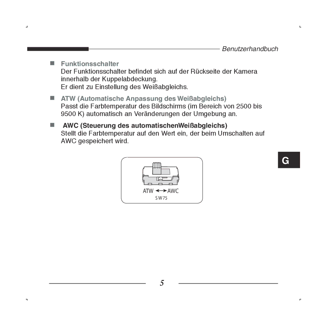 Samsung SCC-B5223BP, SCC-B5223P manual Funktionsschalter 