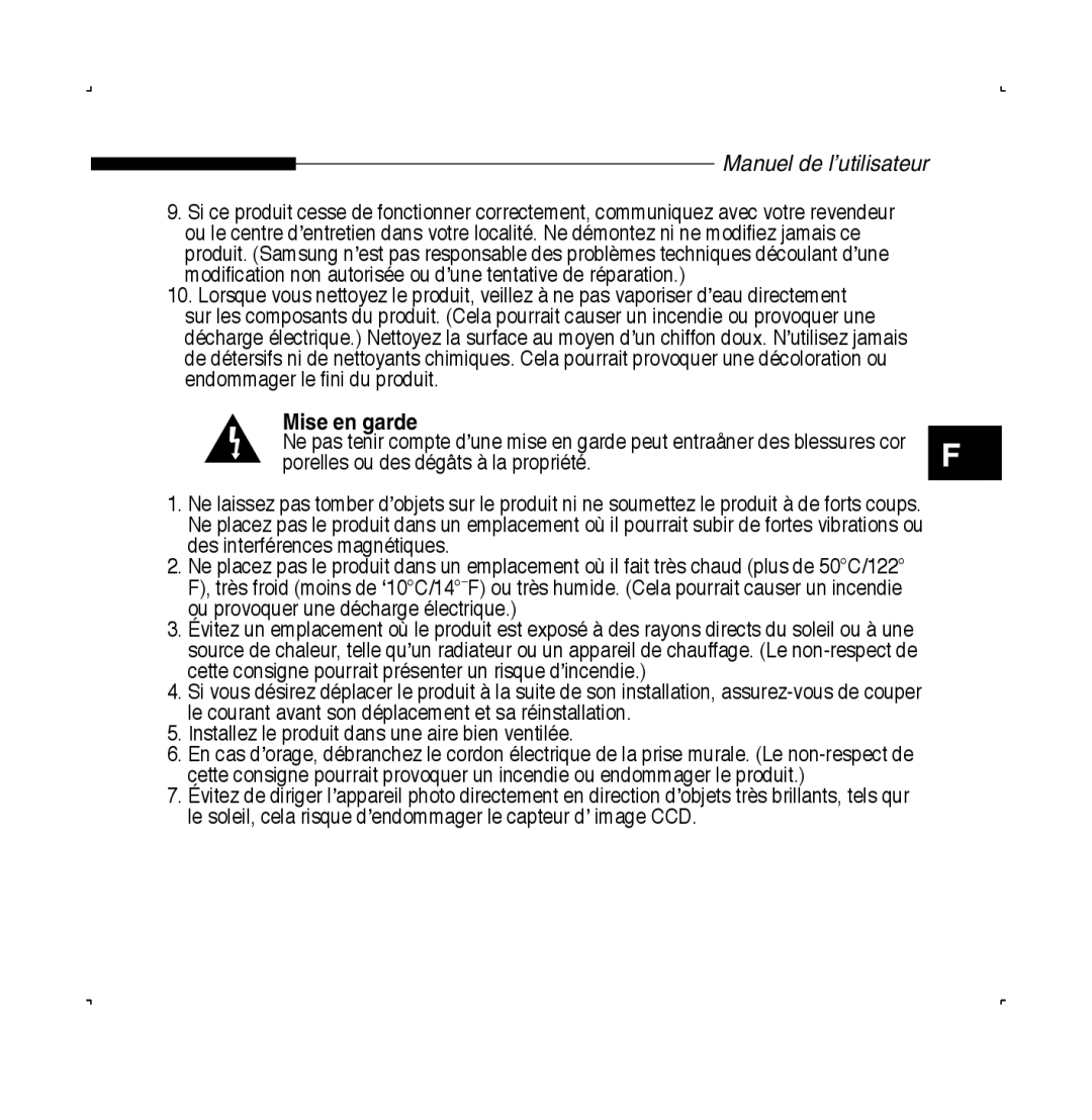 Samsung SCC-B5223P, SCC-B5223BP manual Mise en garde, Installez le produit dans une aire bien ventilée 