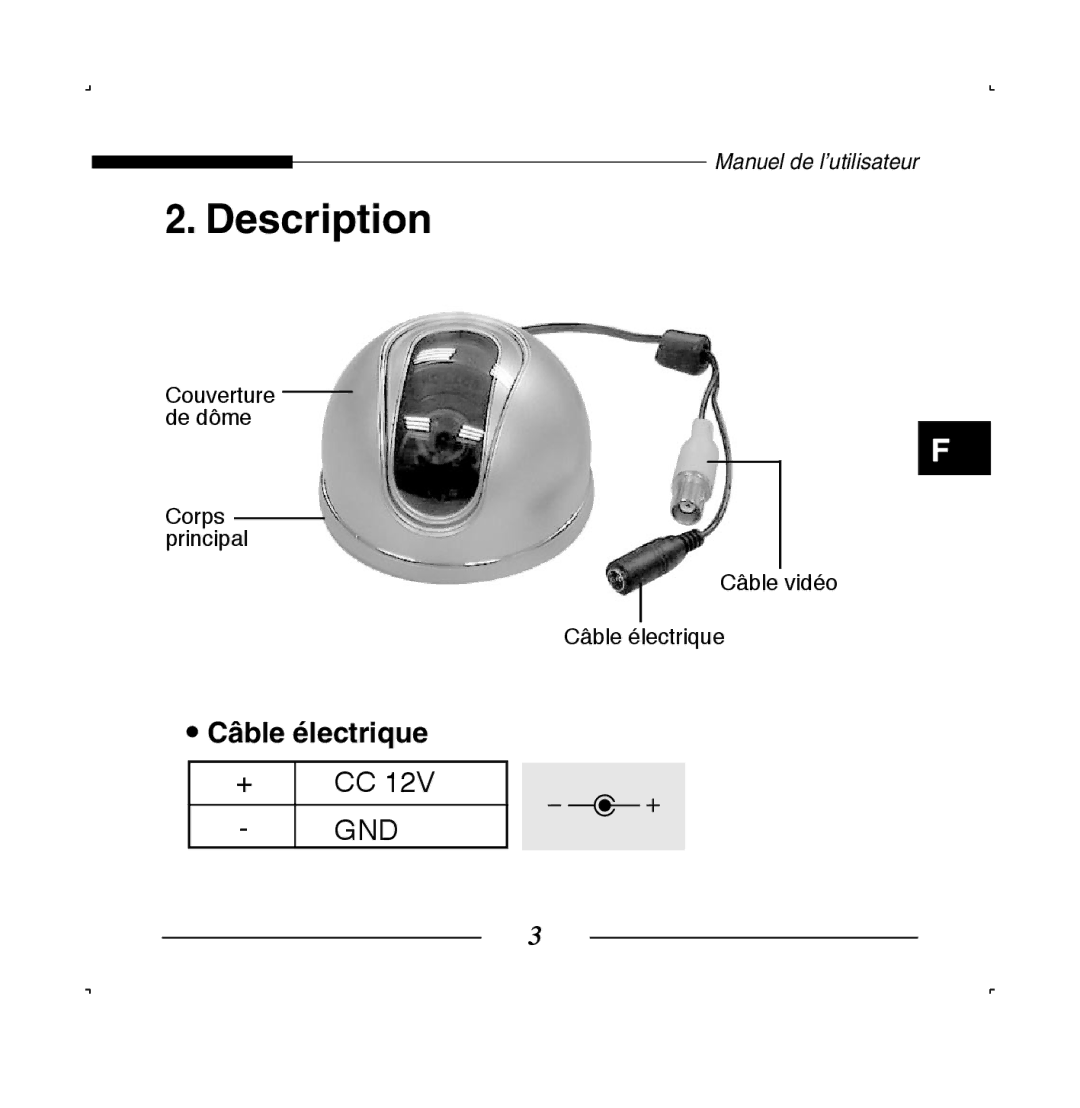 Samsung SCC-B5223P, SCC-B5223BP manual Description, Câble électrique 