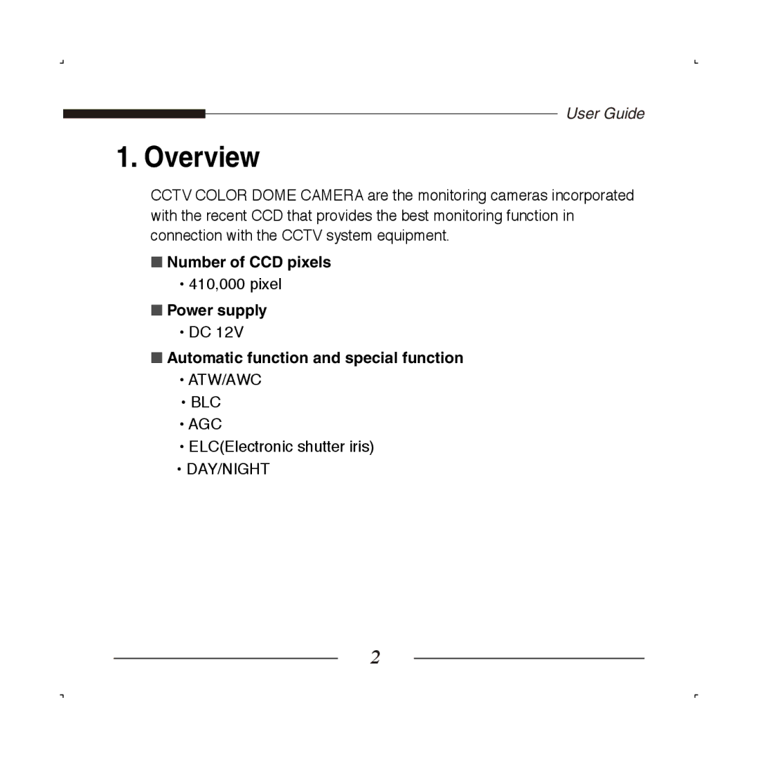 Samsung SCC-B5223BP, SCC-B5223P manual Overview, Number of CCD pixels, Power supply Automatic function and special function 