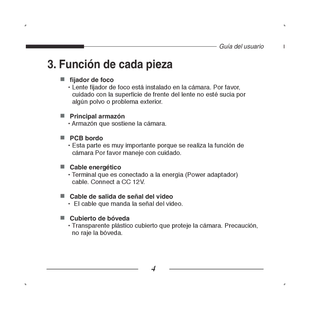 Samsung SCC-B5223P, SCC-B5223BP manual Función de cada pieza 