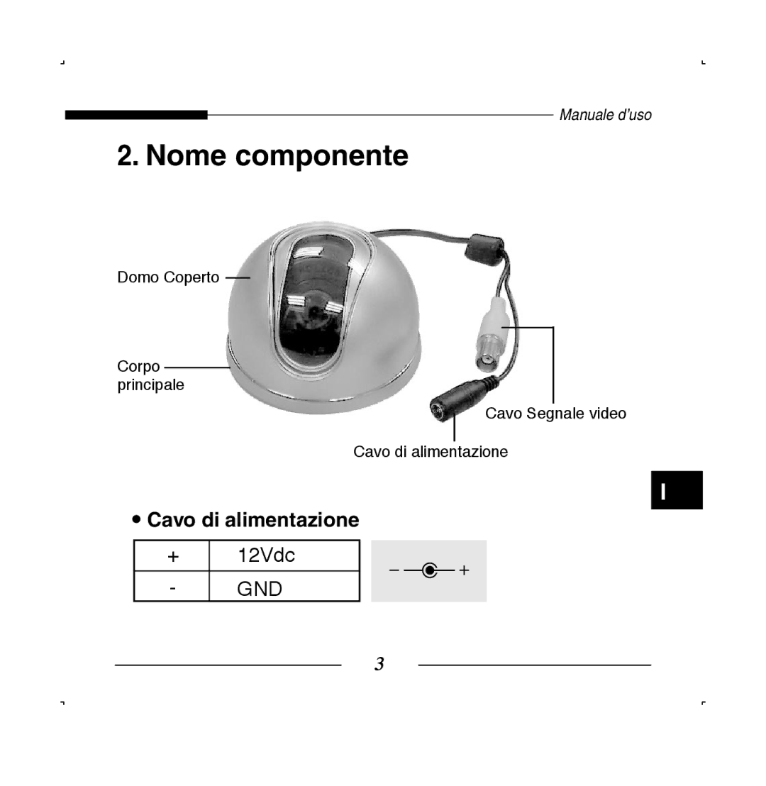 Samsung SCC-B5223P, SCC-B5223BP manual Nome componente, Cavo di alimentazione 