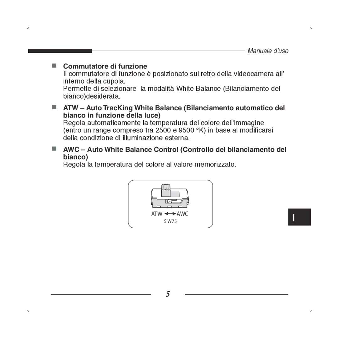 Samsung SCC-B5223P, SCC-B5223BP manual Commutatore di funzione 