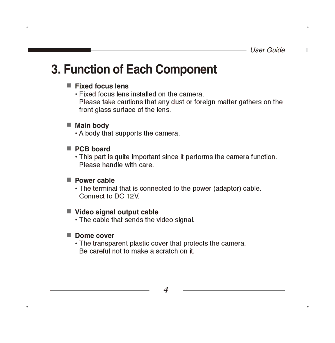 Samsung SCC-B5223BP, SCC-B5223P manual Function of Each Component 