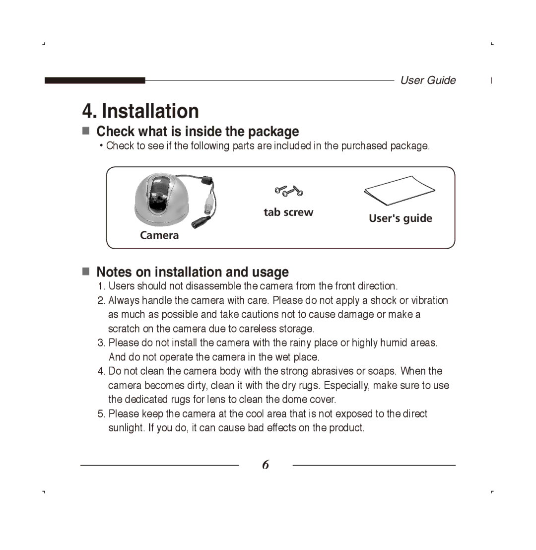 Samsung SCC-B5223BP, SCC-B5223P manual Installation, Check what is inside the package 