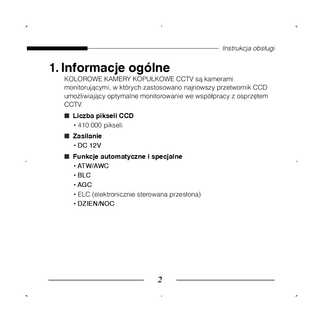 Samsung SCC-B5223BP, SCC-B5223P manual Informacje ogólne 