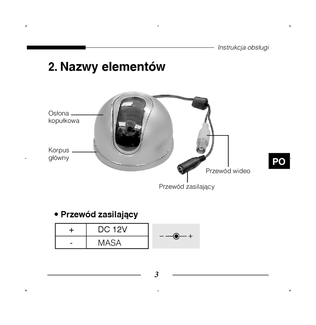 Samsung SCC-B5223P, SCC-B5223BP manual Nazwy elementów 