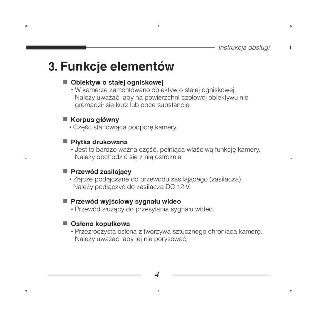 Samsung SCC-B5223BP, SCC-B5223P manual Funkcje elementów 