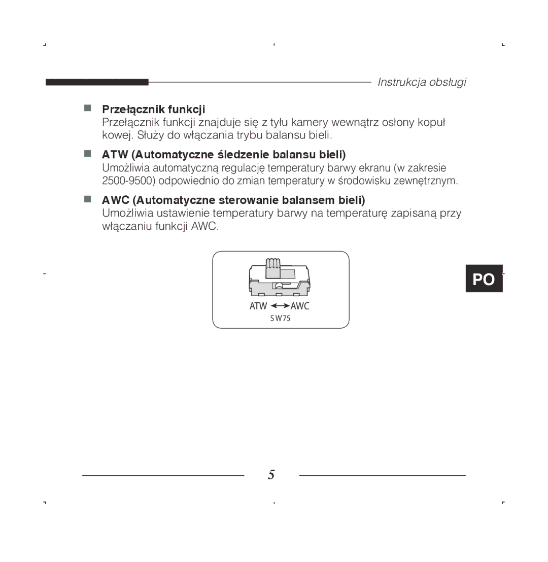 Samsung SCC-B5223P, SCC-B5223BP manual Przełącznik funkcji 