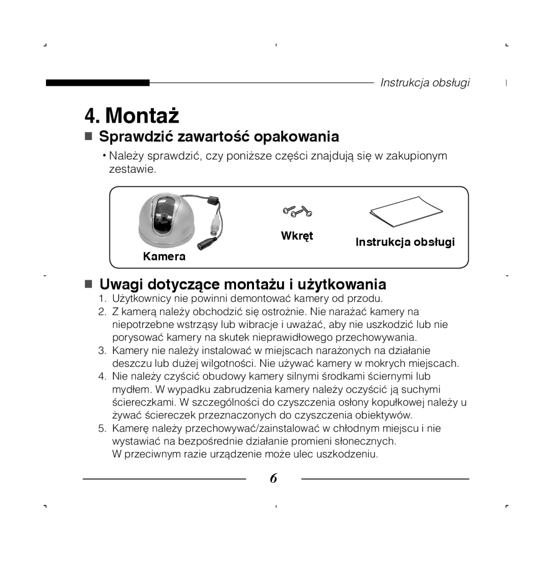 Samsung SCC-B5223BP, SCC-B5223P manual Montaż 