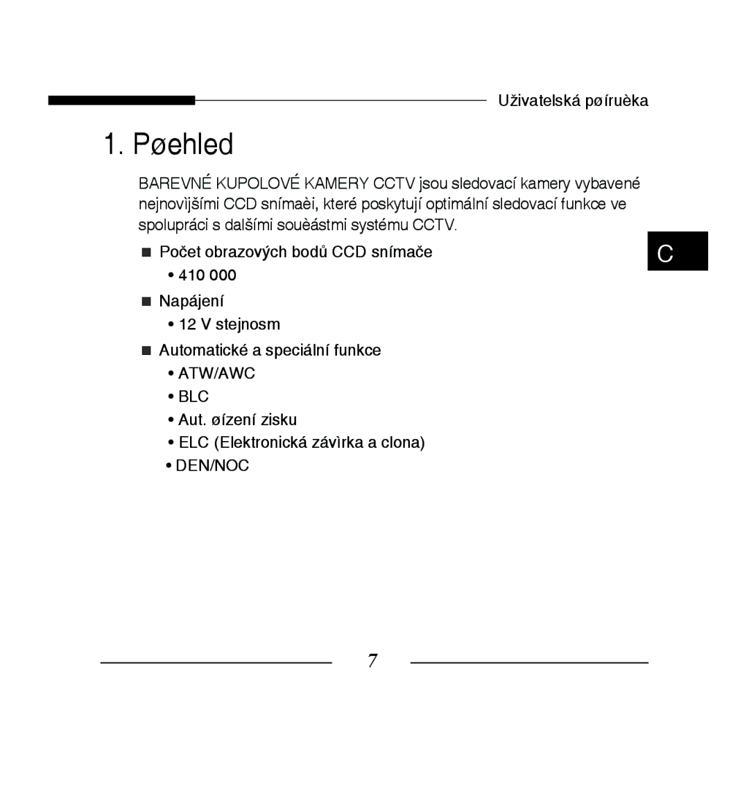 Samsung SCC-B5223P, SCC-B5223BP manual Pøehled 