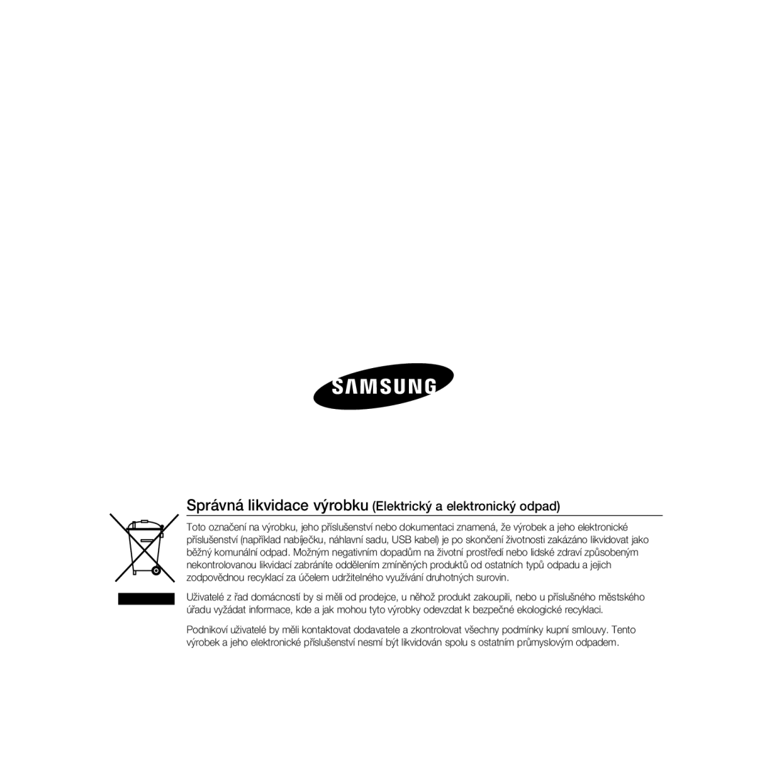 Samsung SCC-B5223P, SCC-B5223BP manual Správná likvidace výrobku Elektrický a elektronický odpad 