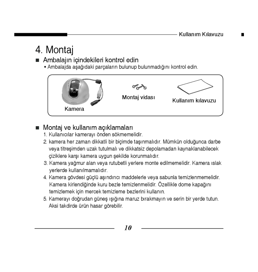 Samsung SCC-B5223P, SCC-B5223BP manual Montaj,  Ambalajın içindekileri kontrol edin 