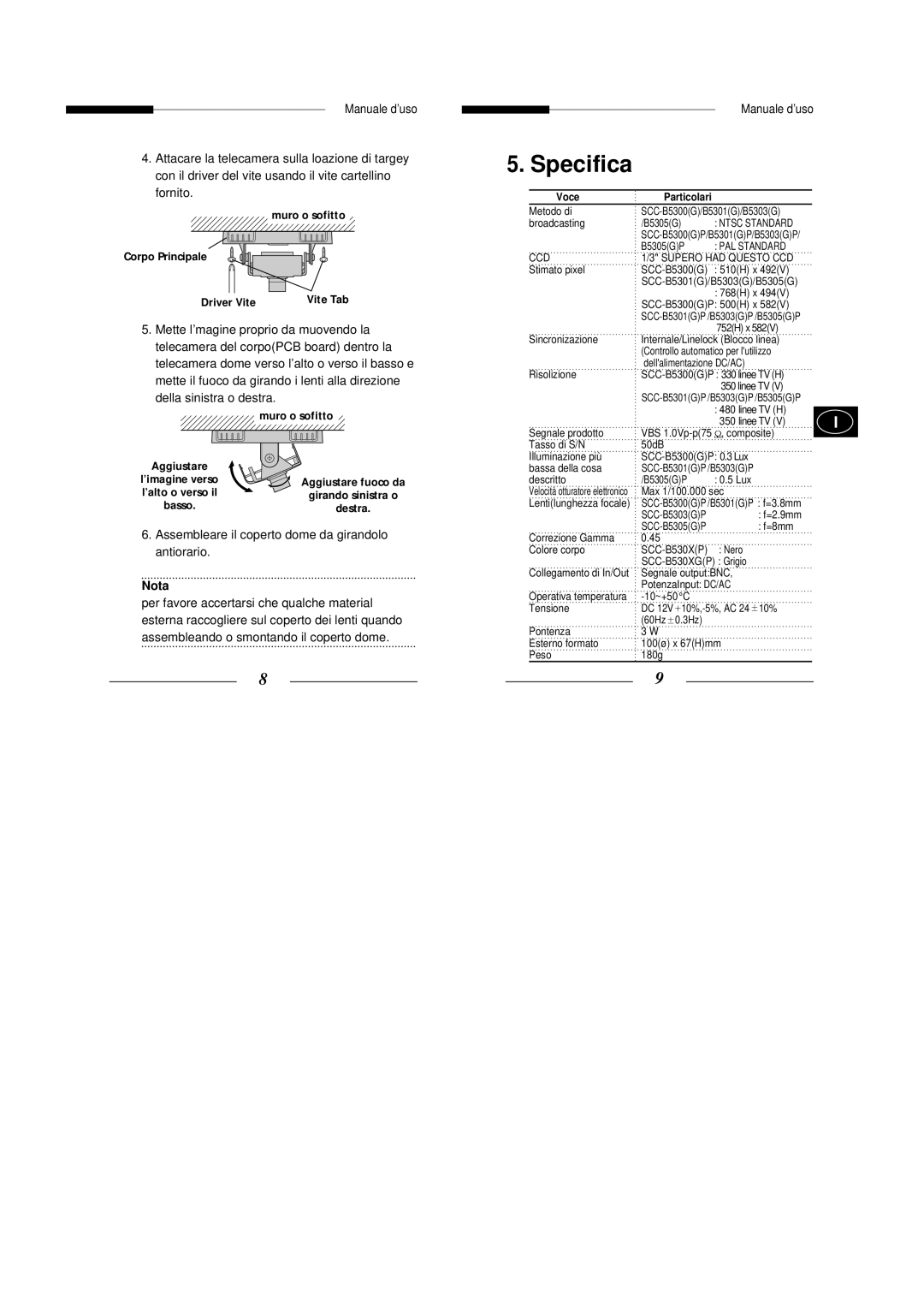 Samsung SCC-B5300P manual Nota 