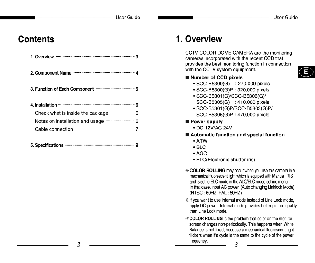 Samsung SCC-B5300(G)(P), SCC-B5301(G)(P), SCC-B5305(G)(P), SCC-B5303(G)(P) manual Overview, Contents 