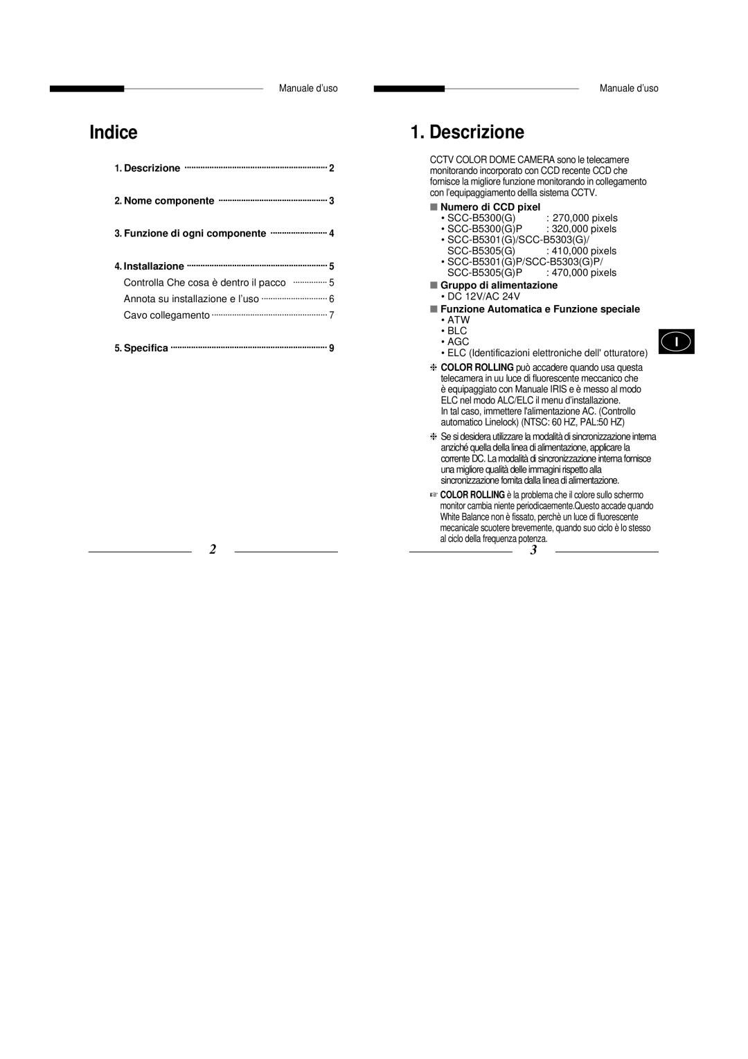 Samsung SCC-B5305P, SCC-B5303P, SCC-B5301GP Descrizione, Gruppo di alimentazione, Funzione Automatica e Funzione speciale 