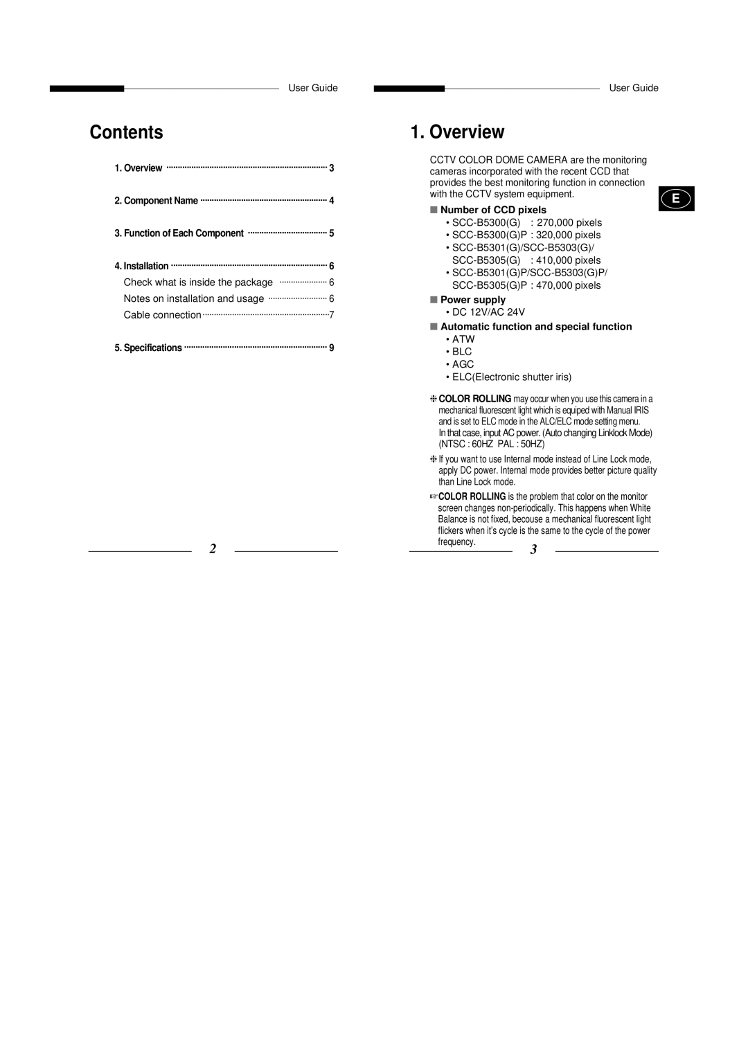 Samsung SCC-B5303GP, SCC-B5303P, SCC-B5301GP, SCC-B5305P, SCC-B5301P, SCC-B5300P, SCC-B5305GP manual Overview, Contents 