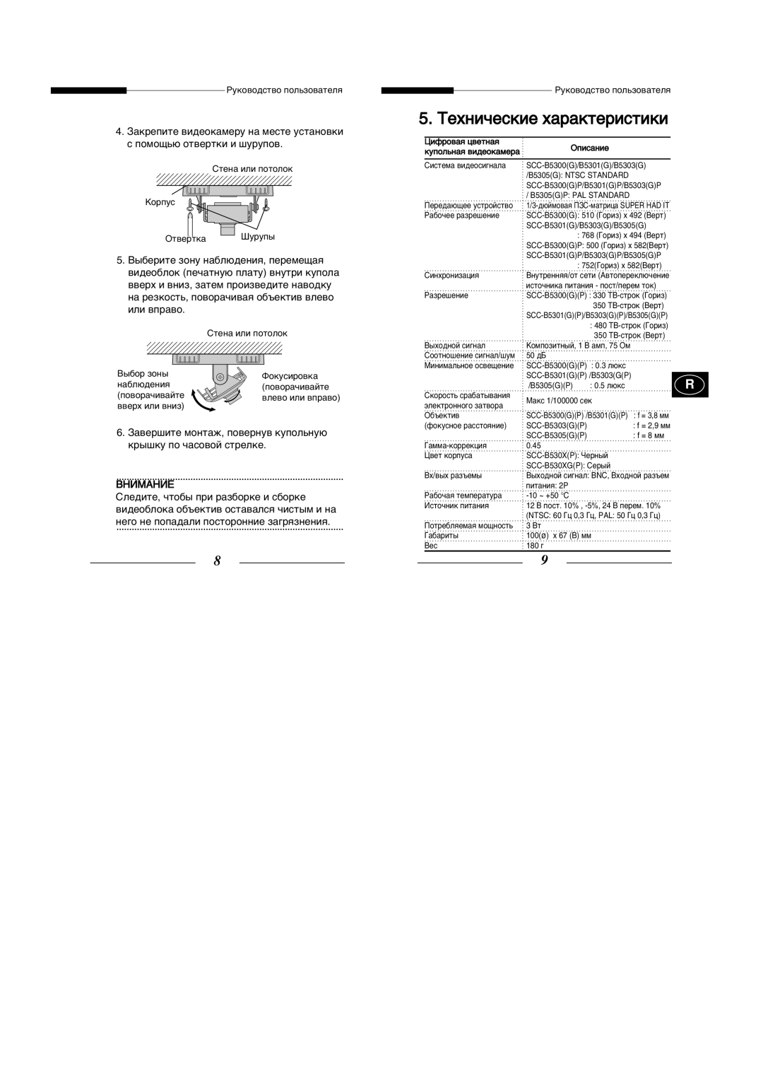 Samsung SCC-B5303GP, SCC-B5303P, SCC-B5301GP, SCC-B5305P, SCC-B5301P, SCC-B5300P, SCC-B5305GP manual ÂıÌË˜ÂÒÍËÂ ı‡‡ÍÚÂËÒÚËÍË 