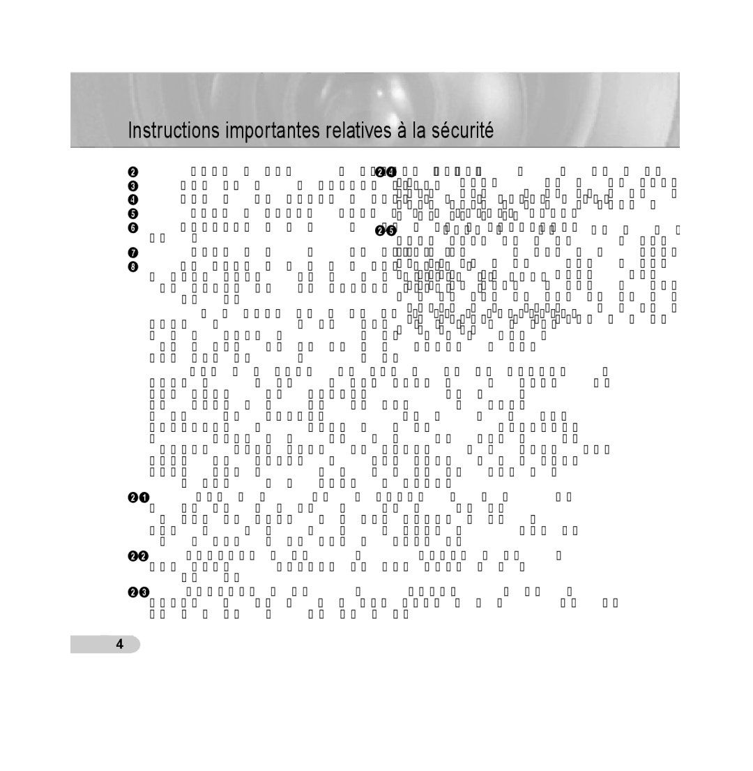 Samsung SCC-B5311P, SCC-B5313P, SCC-B5315P, SCC-B5315BP, SCC-B5311BP manual Instructions importantes relatives à la sécurité 