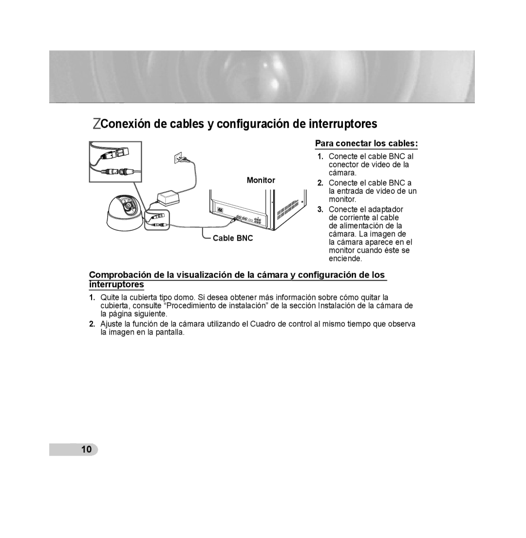 Samsung SCC-B5311BP, SCC-B5313P, SCC-B5315P Conexión de cables y conﬁguración de interruptores, Para conectar los cables 