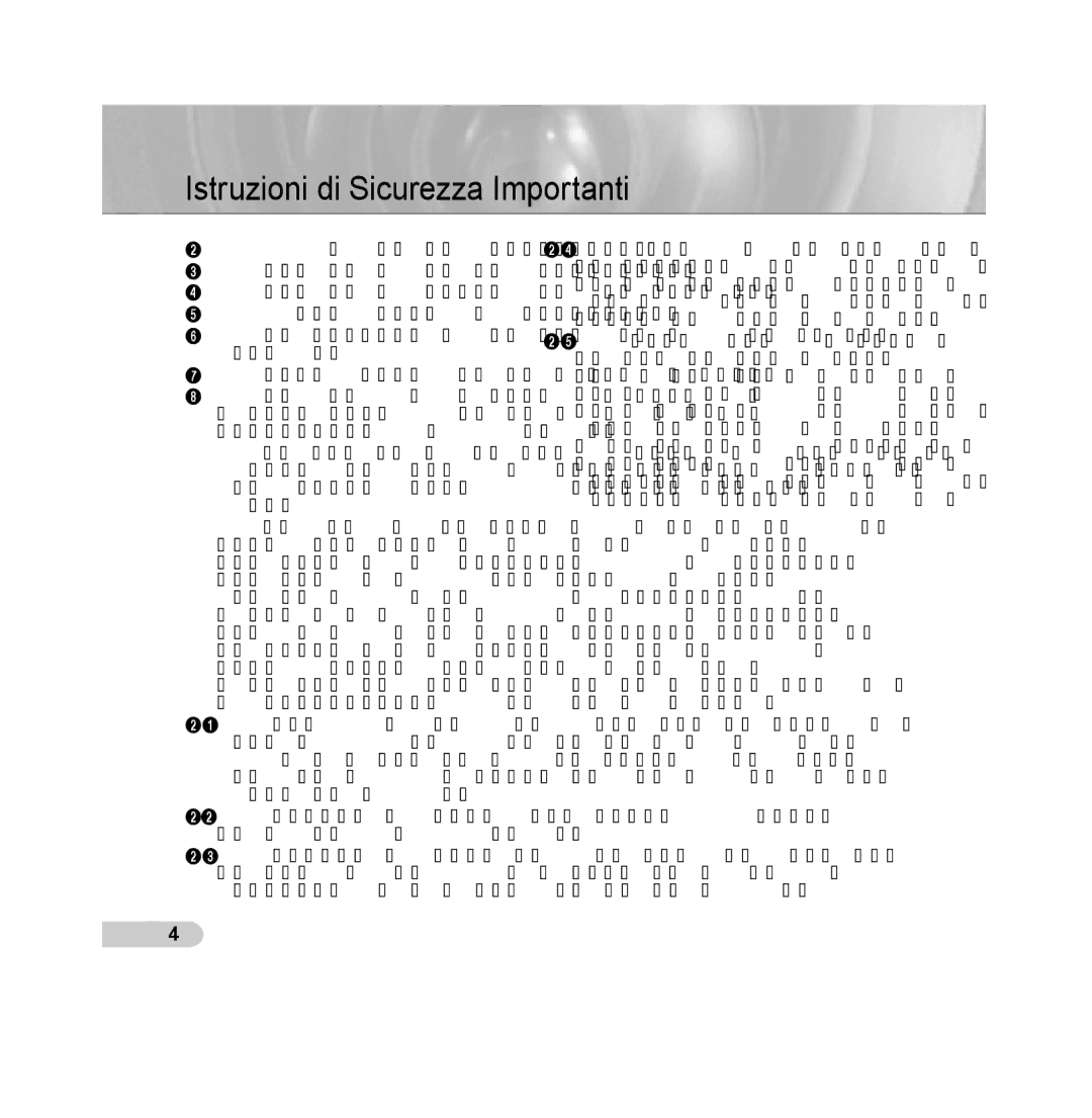 Samsung SCC-B5313P, SCC-B5315P, SCC-B5311P, SCC-B5315BP, SCC-B5311BP, SCC-B5313BP manual Istruzioni di Sicurezza Importanti 