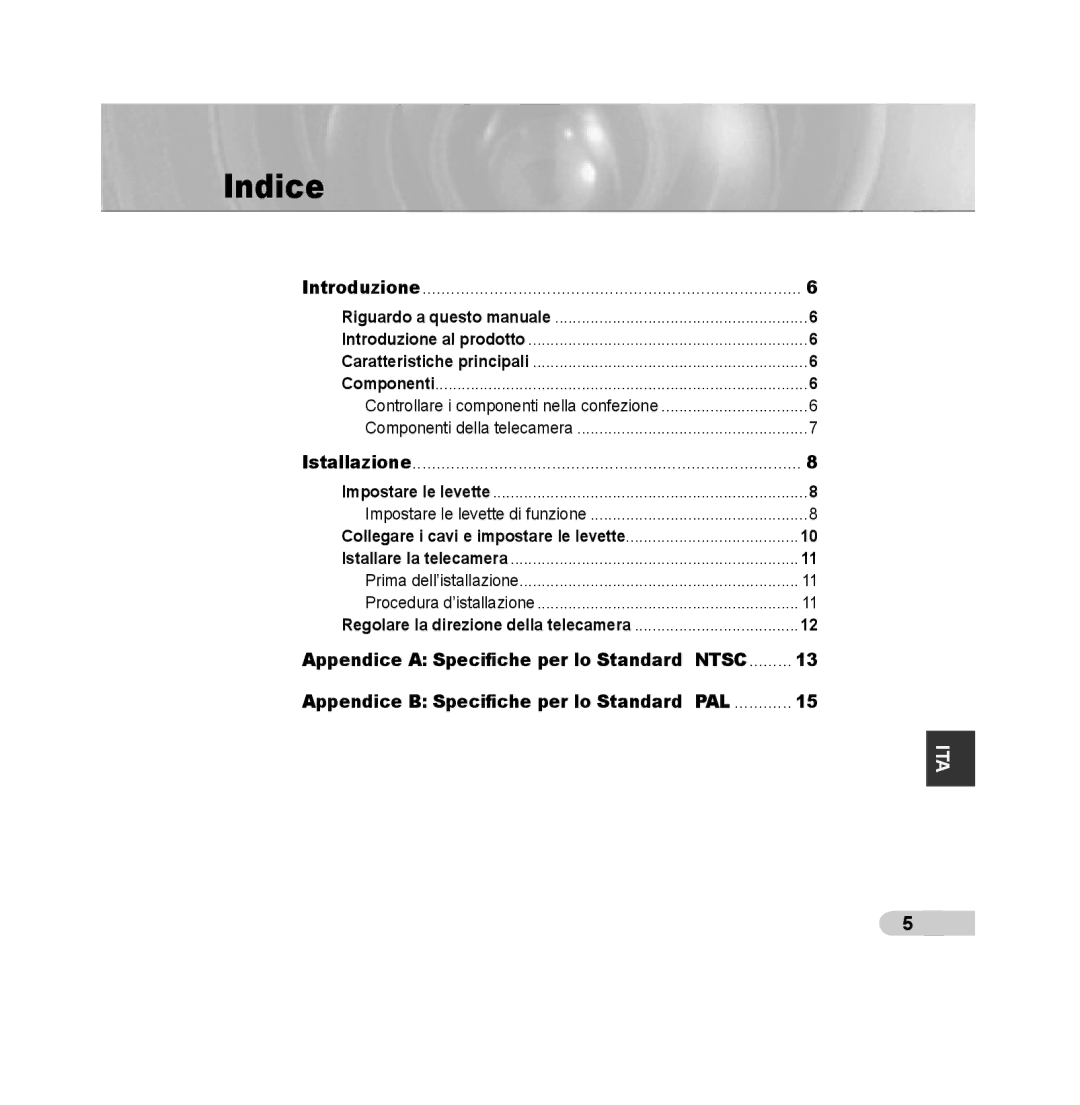 Samsung SCC-B5315P, SCC-B5313P, SCC-B5311P, SCC-B5315BP, SCC-B5311BP, SCC-B5313BP manual Indice 