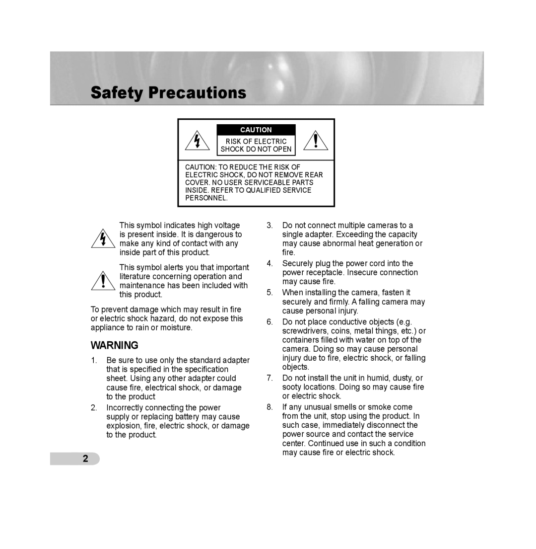 Samsung SCC-B531x(B) manual Safety Precautions 