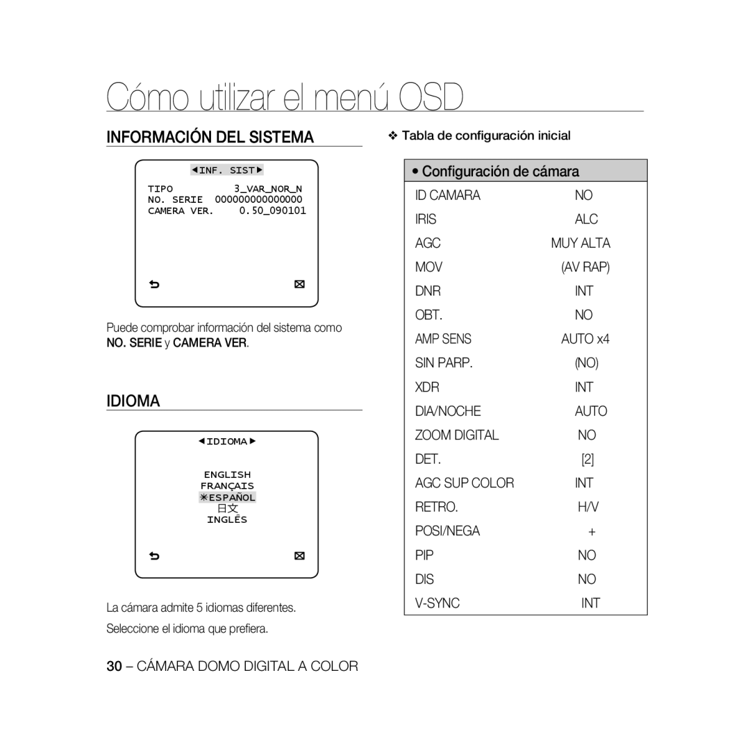 Samsung SCC-B5331P, SCC-B5335P, SCC-B5335BP, SCC-B5333BP, SCC-B5333P, SCC-B5331BP Información DEL Sistema, Idioma, MUY Alta 