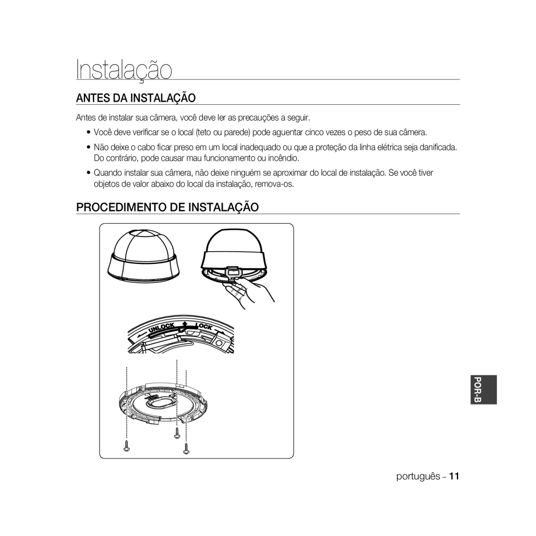 Samsung SCC-B5335P, SCC-B5335BP, SCC-B5333BP, SCC-B5333P, SCC-B5331P manual Antes DA Instalação, Procedimento DE Instalação 