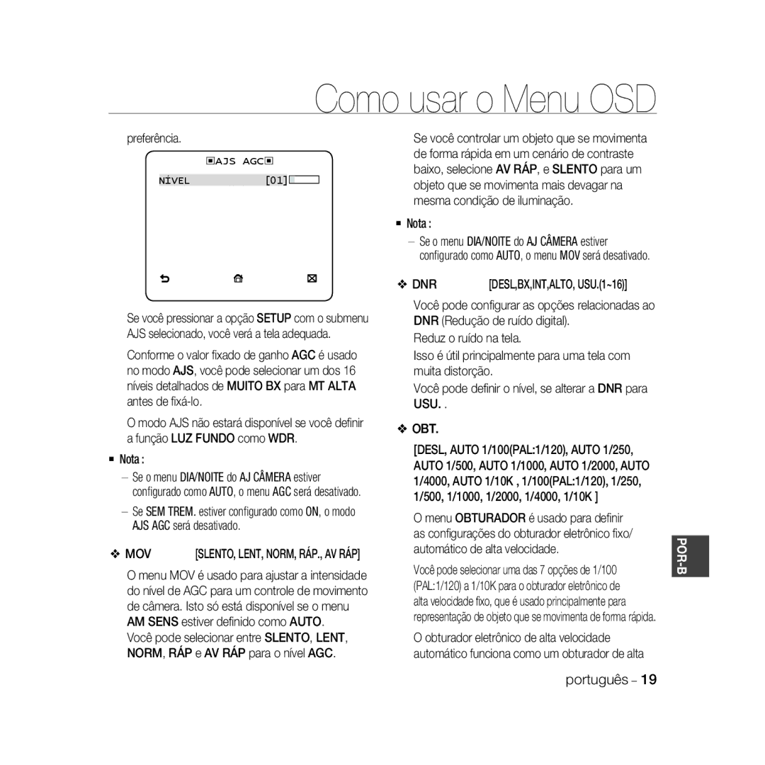 Samsung SCC-B5335P, SCC-B5335BP, SCC-B5333BP, SCC-B5331P, SCC-B5331BP, SCC-B5333P/CDM, SCC-B5331N Preferência, ‹Ajs Agc‹ 