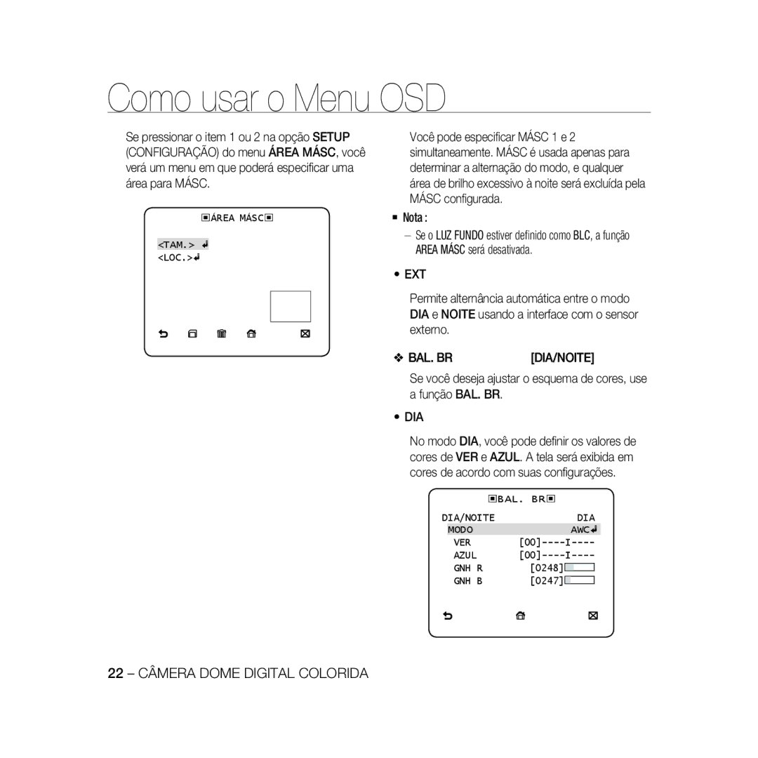 Samsung SCC-B5333P, SCC-B5335P, SCC-B5335BP, SCC-B5333BP, SCC-B5331P, SCC-B5331BP, SCC-B5331N 22 Câmera Dome Digital Colorida 