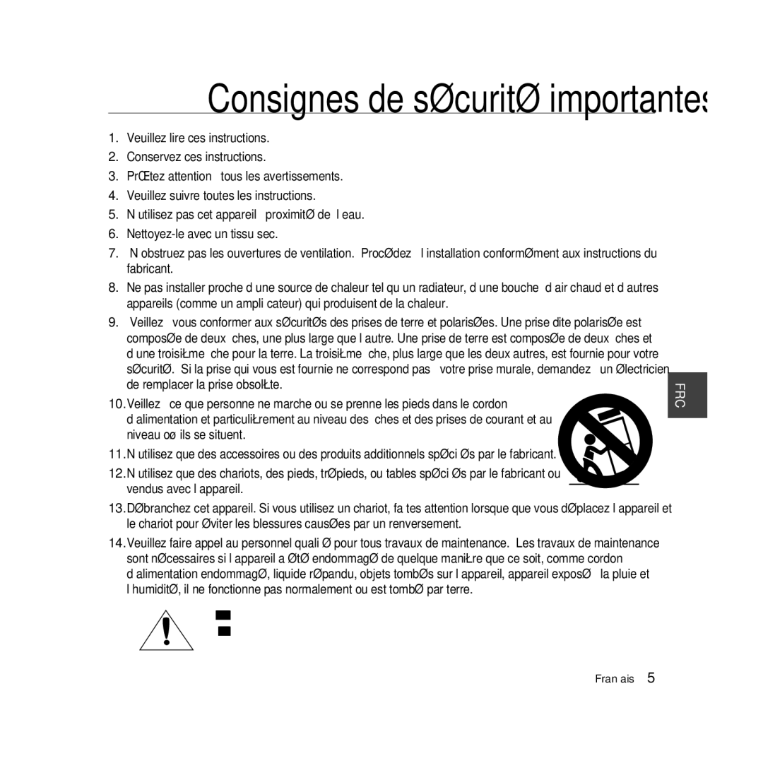 Samsung SCC-B5331N, SCC-B5335P, SCC-B5335BP, SCC-B5333BP, SCC-B5333P, SCC-B5331P, SCC-B5331BP Consignes de sécurité importantes 