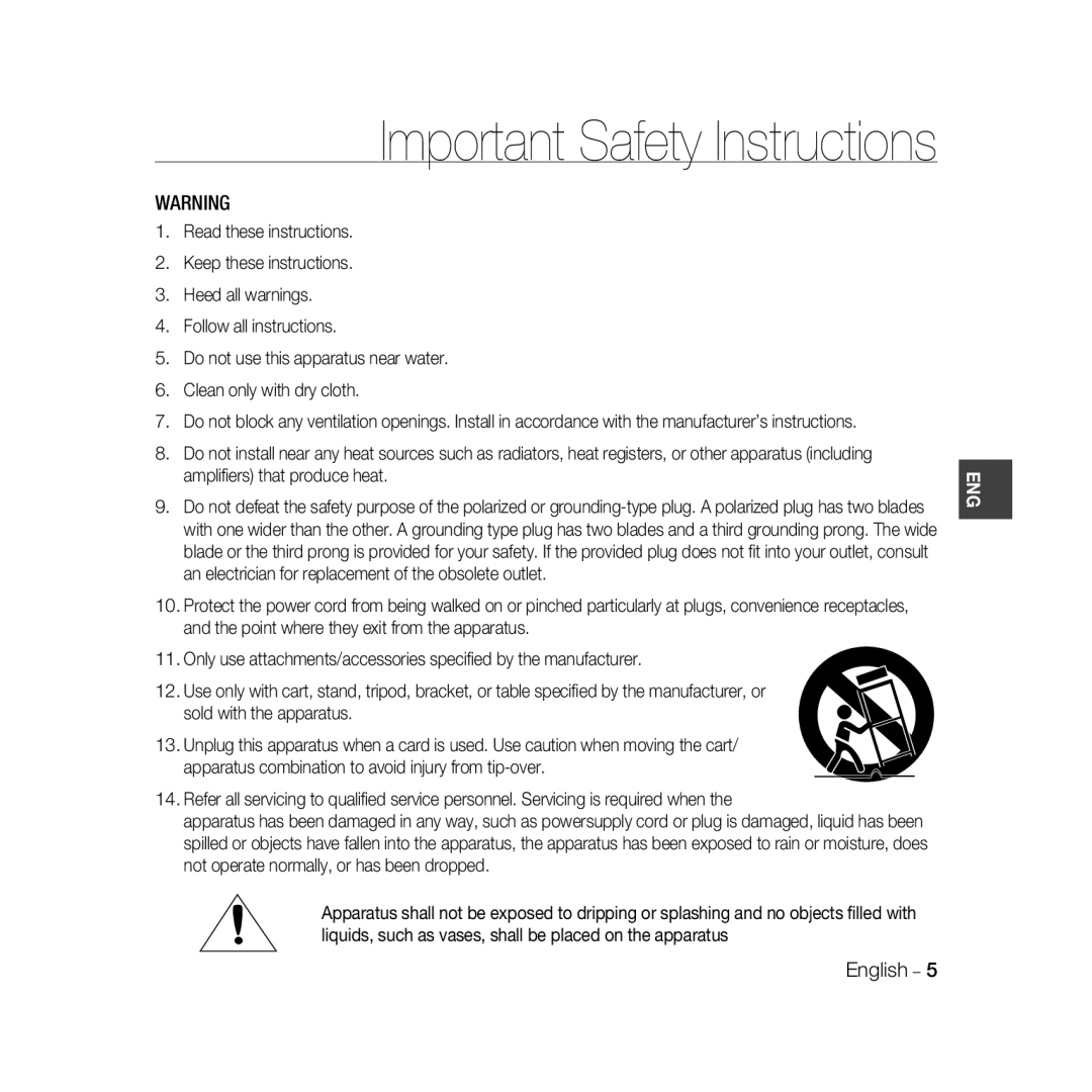 Samsung SCC-B5331BP, SCC-B5335P, SCC-B5335BP, SCC-B5333BP, SCC-B5331P, SCC-B5333P/CDM manual Important Safety Instructions 