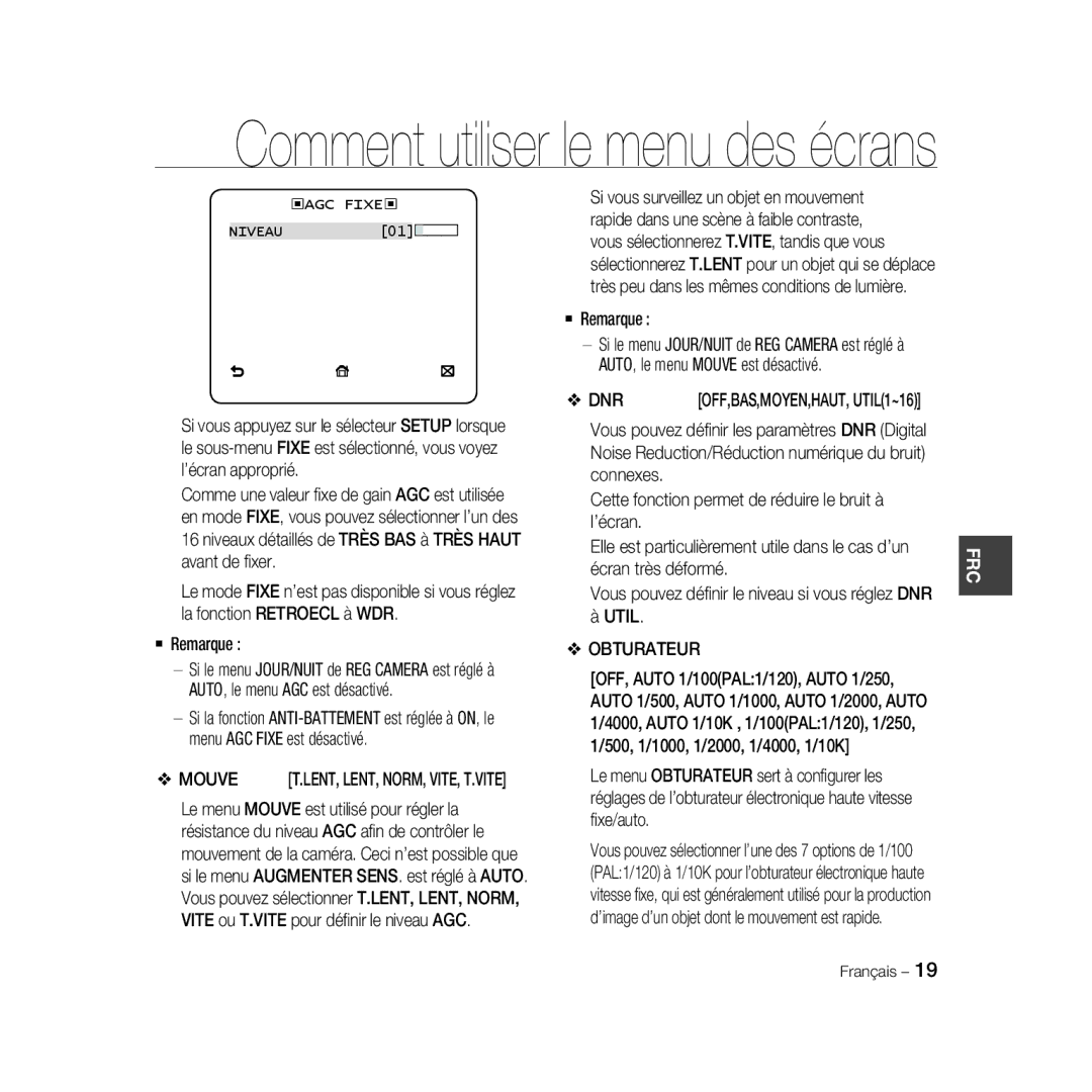 Samsung SCC-B5331BP, SCC-B5335P, SCC-B5335BP, SCC-B5333BP, SCC-B5331P, SCC-B5333P/CDM, SCC-B5331N Util, Obturateur, Mouve 