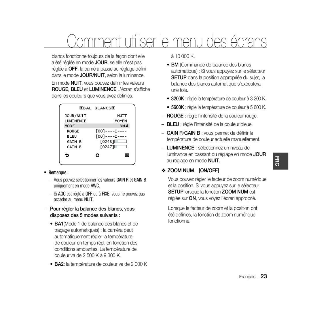 Samsung SCC-B5335BP, SCC-B5335P, SCC-B5333BP, SCC-B5331P, SCC-B5331BP, SCC-B5333P/CDM, SCC-B5331N manual Zoom NUM ON/OFF 