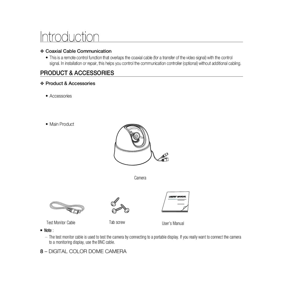 Samsung SCC-B5335P, SCC-B5335BP, SCC-B5333BP, SCC-B5333P, SCC-B5331P manual Product & Accessories, Coaxial Cable Communication 