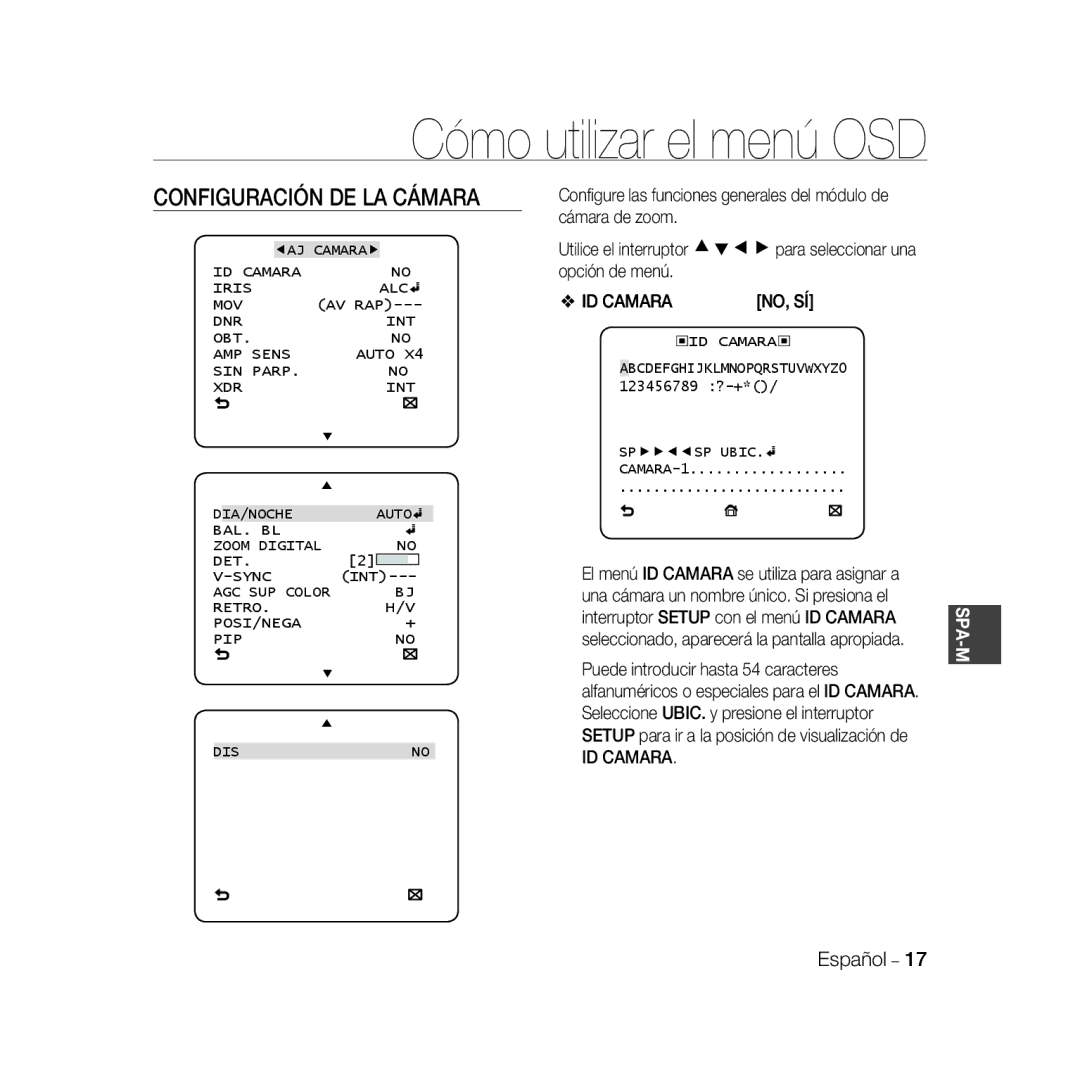 Samsung SCC-B5331N, SCC-B5335P, SCC-B5335BP, SCC-B5333BP, SCC-B5333P, SCC-B5331P manual Configuración DE LA Cámara, ID Camara 