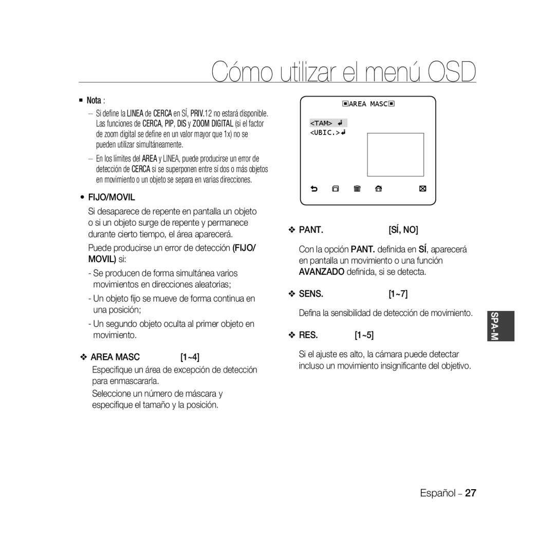 Samsung SCC-B5335BP, SCC-B5335P, SCC-B5333BP, SCC-B5333P, SCC-B5331P, SCC-B5331BP, SCC-B5331N Fijo/Movil, Area Masc, Pant, Sens 