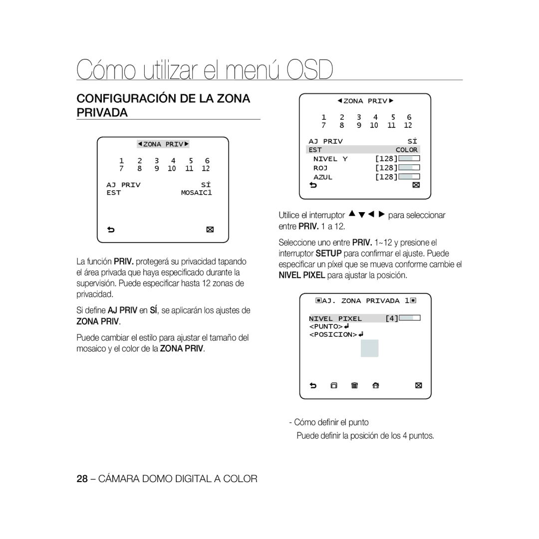 Samsung SCC-B5333BP, SCC-B5335P, SCC-B5335BP, SCC-B5333P, SCC-B5331P, SCC-B5331BP, SCC-B5331N Configuración DE LA Zona Privada 