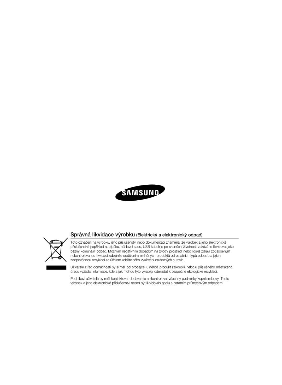 Samsung SCC-B5333P, SCC-B5335P, SCC-B5335BP, SCC-B5333BP manual Správná likvidace výrobku Elektrický a elektronický odpad 